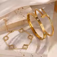 Set Pareja Completo - Brazalete Zircon Gold & Silver