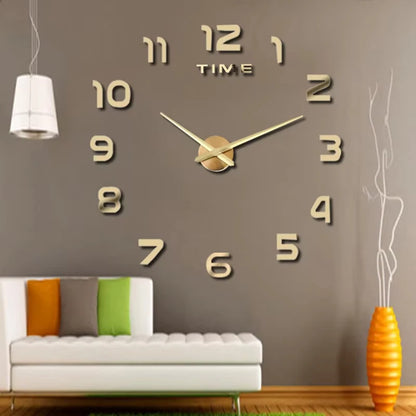 Gran Reloj de Pared 3D DIY Sin Marco con Espejo Acrílico – Decoración Elegante para Sala de Estar y Dormitorio