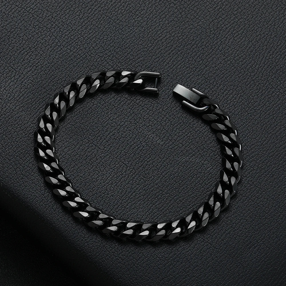 Pulsera Cubana para Hombre de Acero Titanio 316L de 8MM en Dorado y Negro - Joyería Hip Hop de Moda (Disponible en 18/20/22CM)