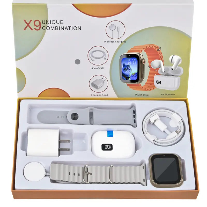 Smartwatch Bundle: Smartwatch, Bluetooth Headphones, 20W Fast Charger, Type-C Cable, Adapter, and Audio Support - Compact and Portable Wearable Technology