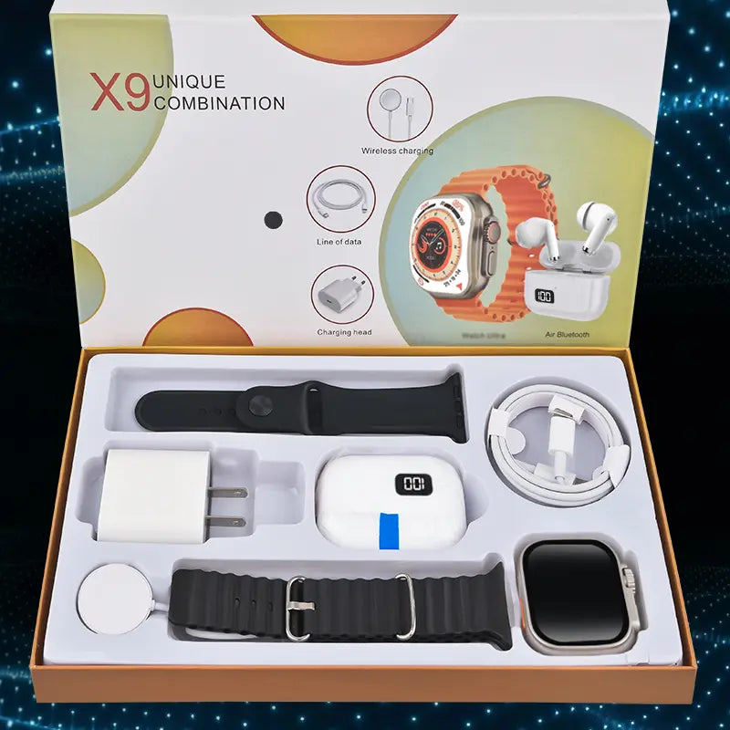 Smartwatch Bundle: Smartwatch, Bluetooth Headphones, 20W Fast Charger, Type-C Cable, Adapter, and Audio Support - Compact and Portable Wearable Technology