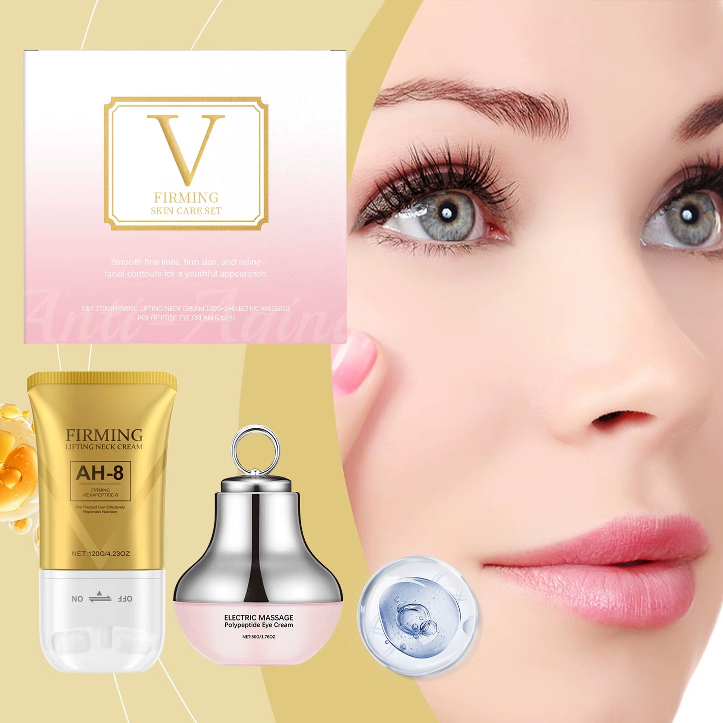 AH-8 Neck Eye Care Set Electric Massage Eye Cream Neck Firming Lotion Smooth Fine Lines Moisturize Tighten Revitalizing Skincare