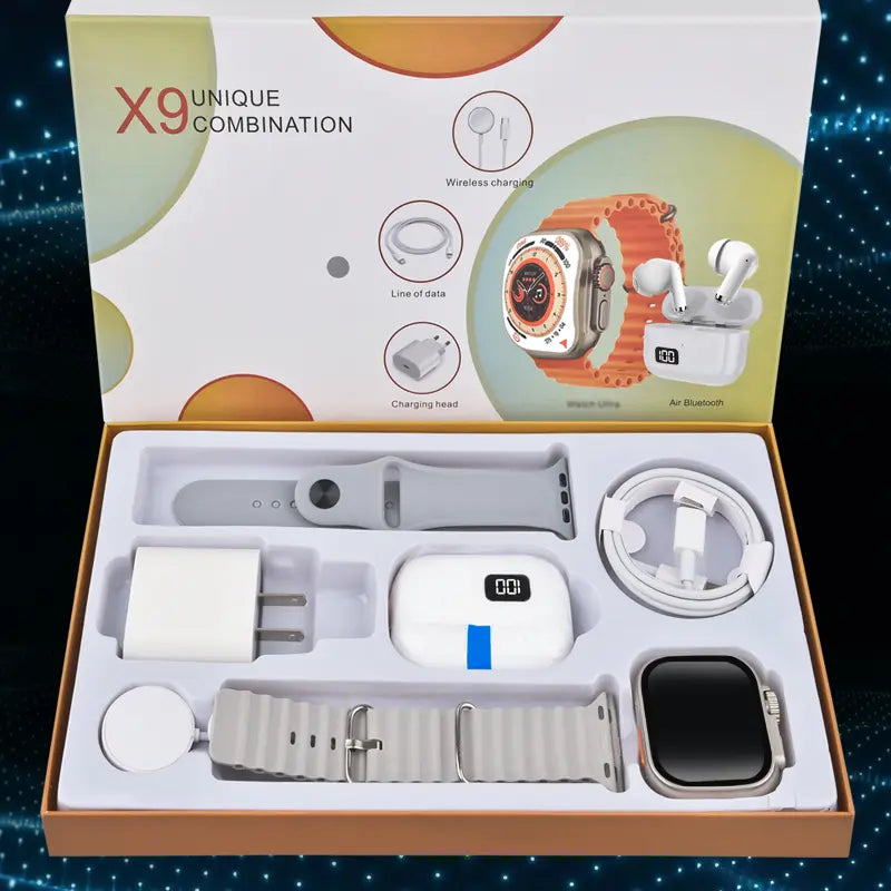 Smartwatch Bundle: Smartwatch, Bluetooth Headphones, 20W Fast Charger, Type-C Cable, Adapter, and Audio Support - Compact and Portable Wearable Technology