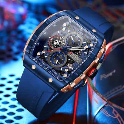 Fashion Men Watch Brand Unique Square Design Luxury Quartz Sports Tape Watches Men Waterproof