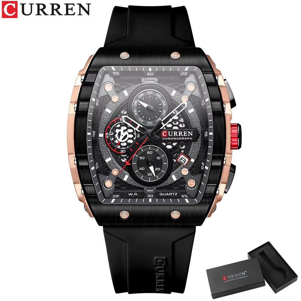 Fashion Men Watch Brand Unique Square Design Luxury Quartz Sports Tape Watches Men Waterproof