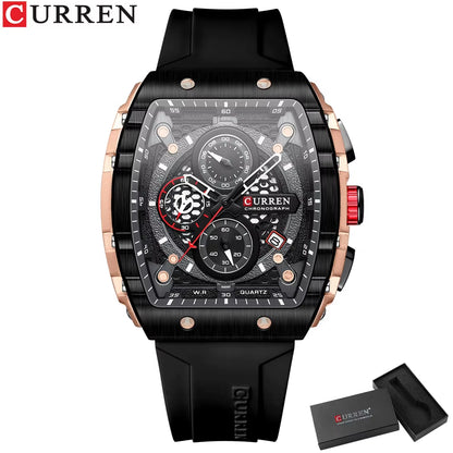 Fashion Men Watch Brand Unique Square Design Luxury Quartz Sports Tape Watches Men Waterproof