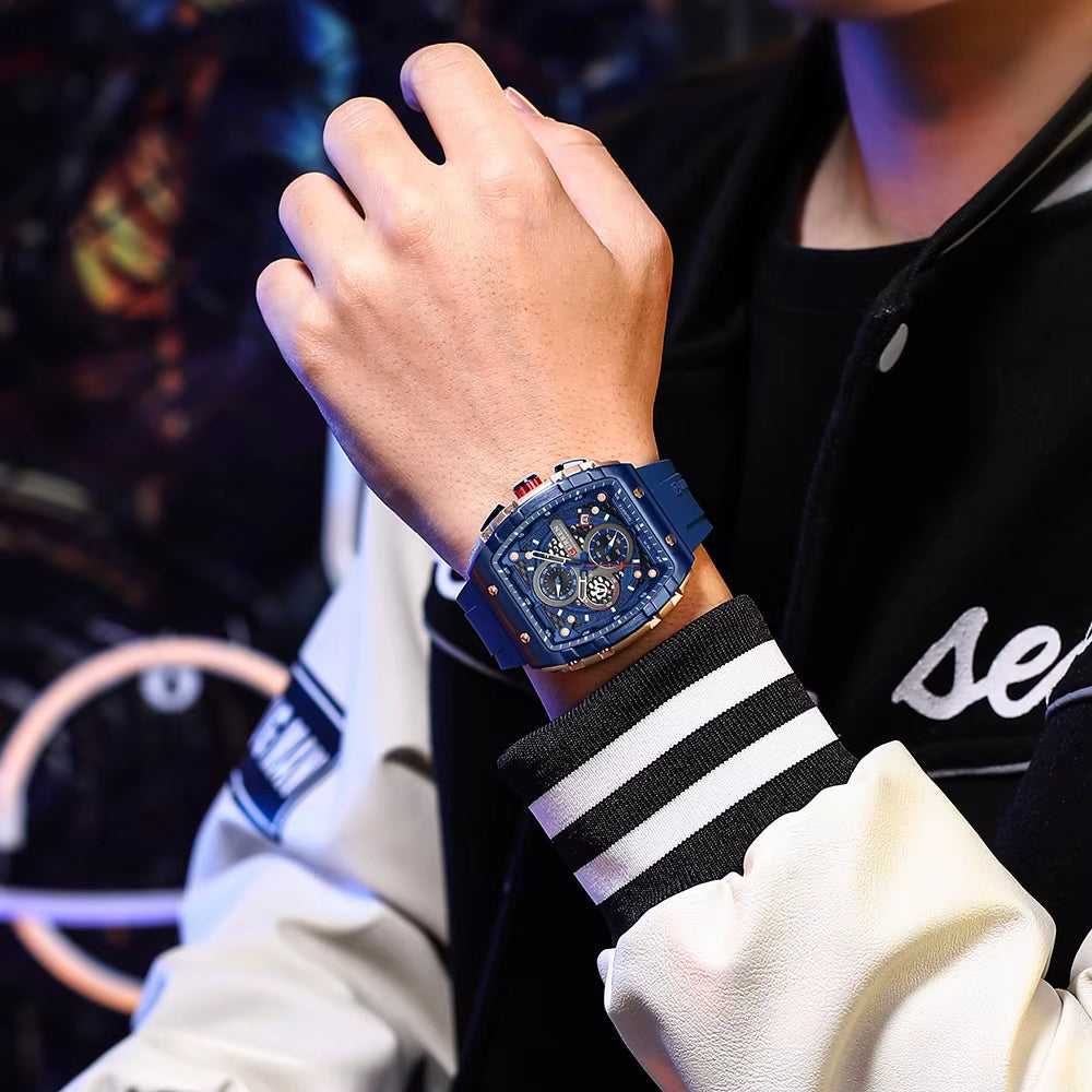 Fashion Men Watch Brand Unique Square Design Luxury Quartz Sports Tape Watches Men Waterproof