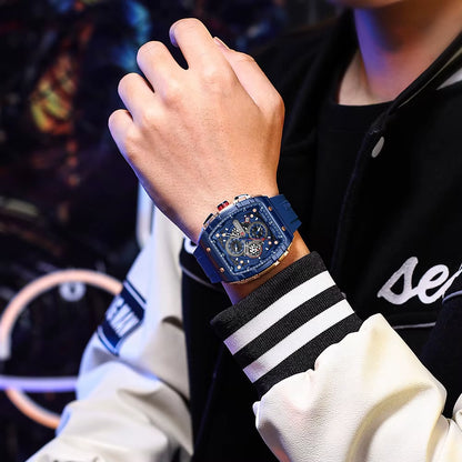 Fashion Men Watch Brand Unique Square Design Luxury Quartz Sports Tape Watches Men Waterproof