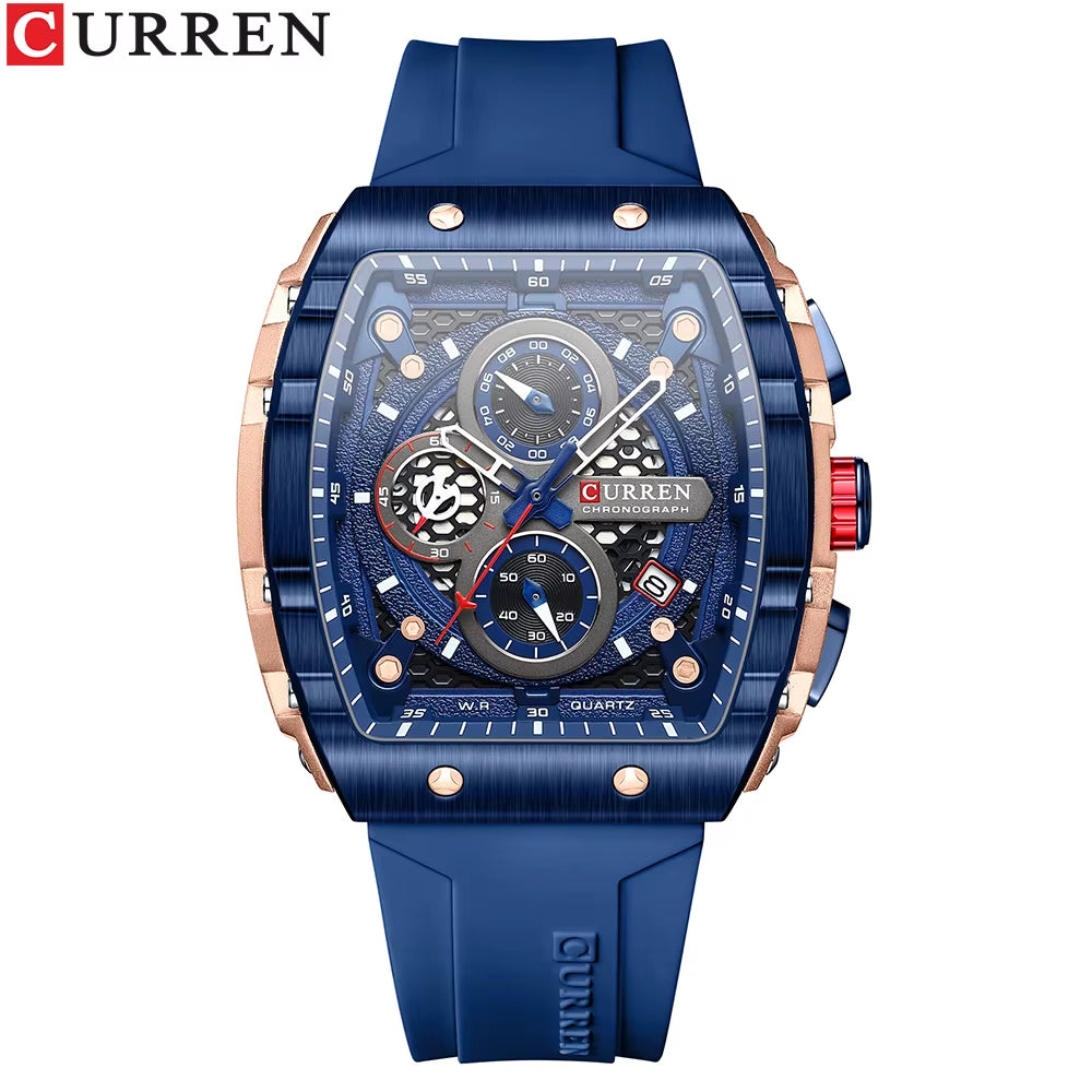 Fashion Men Watch Brand Unique Square Design Luxury Quartz Sports Tape Watches Men Waterproof