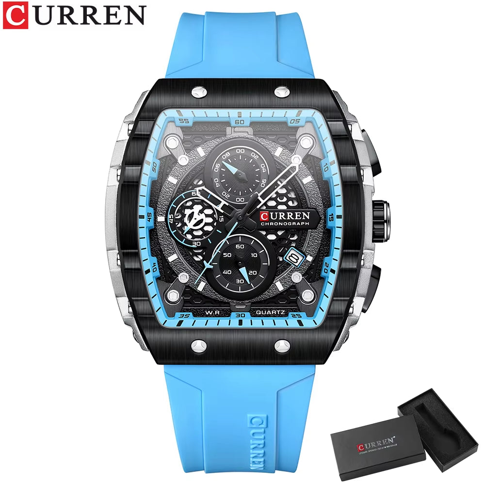 Fashion Men Watch Brand Unique Square Design Luxury Quartz Sports Tape Watches Men Waterproof