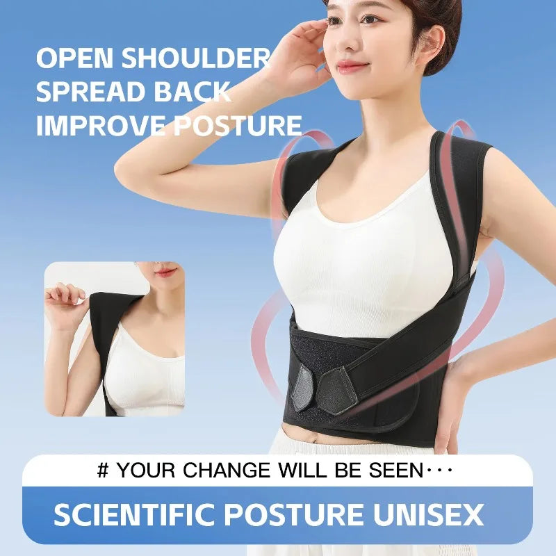 Black Posture Corrector Brace, Breathable Elastic Back Support Belt, Adjustable Shoulder Posture Trainer for Students,Upper Back