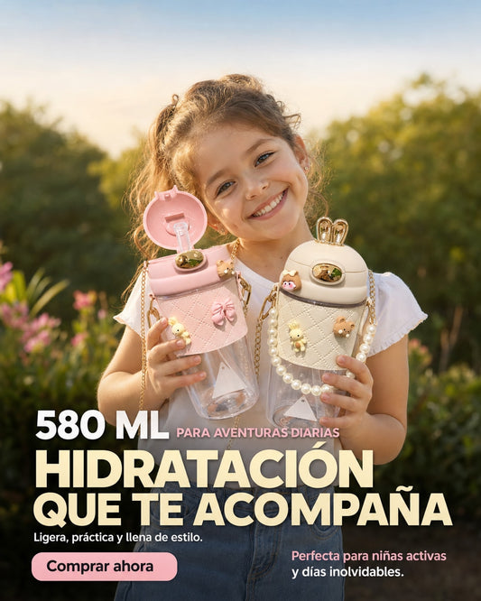 Botella de agua ecológica de plástico de 580 ml con diseño de orejas de conejo